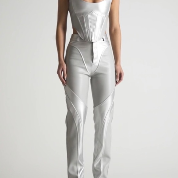 Silver vegan leather metallic trousers (SOLD ON DEPOP) - Picture 3 of 4